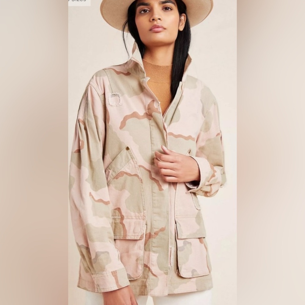 Anthropologie Lida Camo Jacket Rose & Green